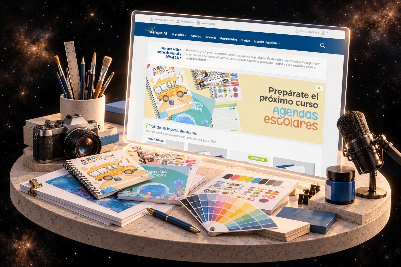 Ilustración de Aeroprint: imprenta online y su web