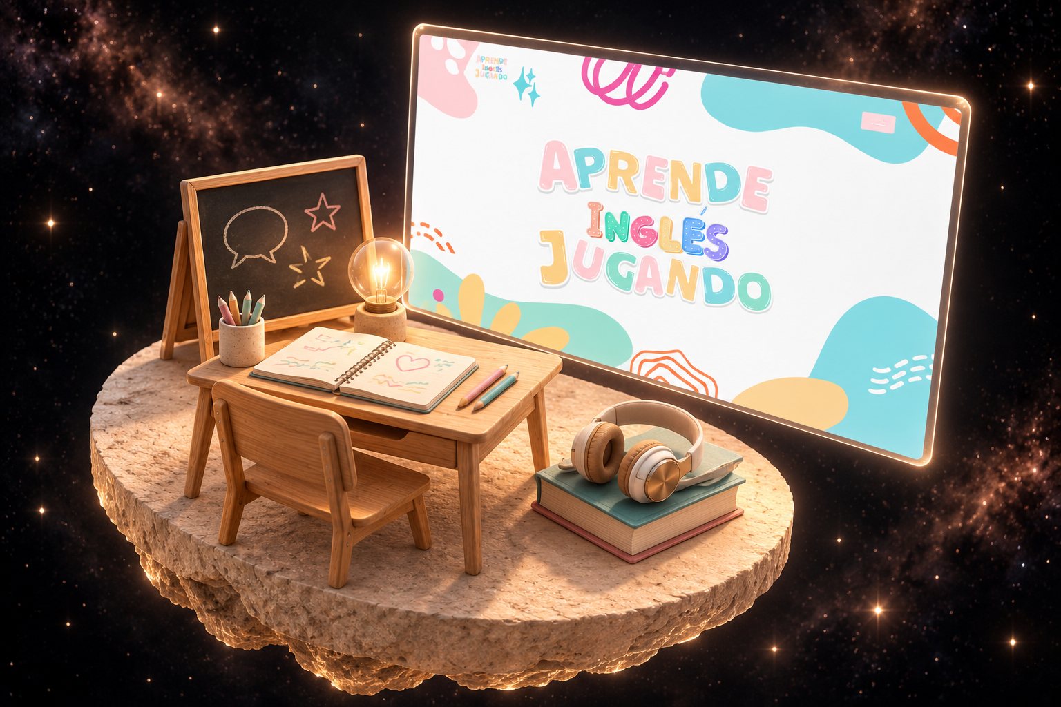 Ilustración de Aprende Inglés Jugando: academia de inglés y su web