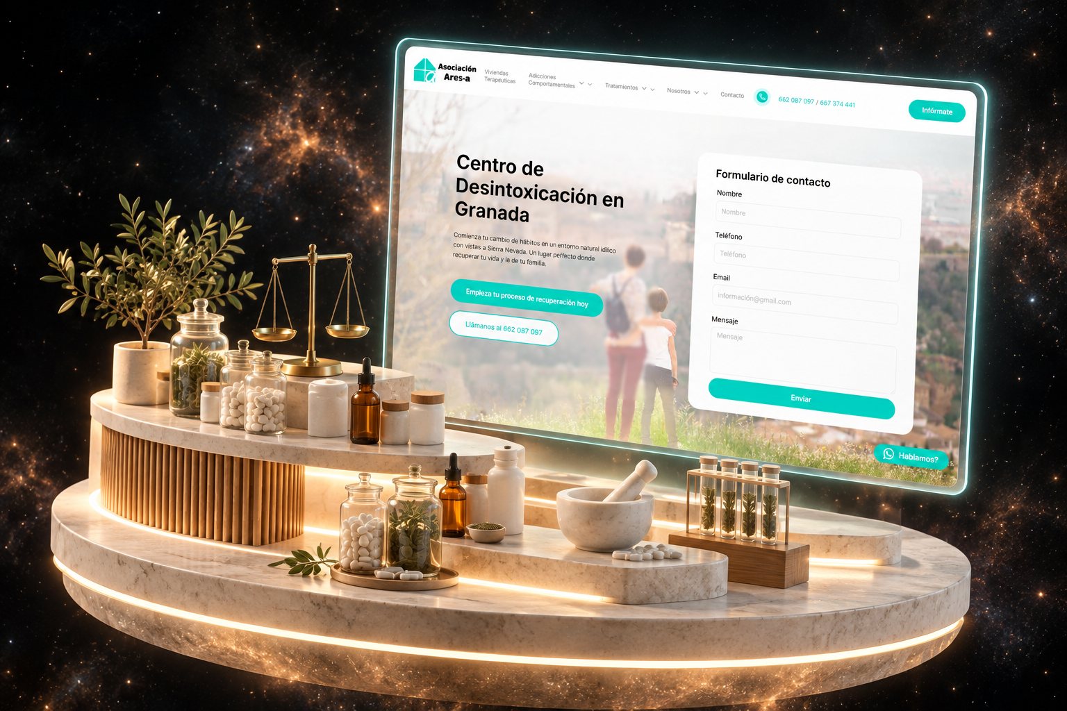 Ilustración de Asociación ARESA: centro de desintoxicación y su web
