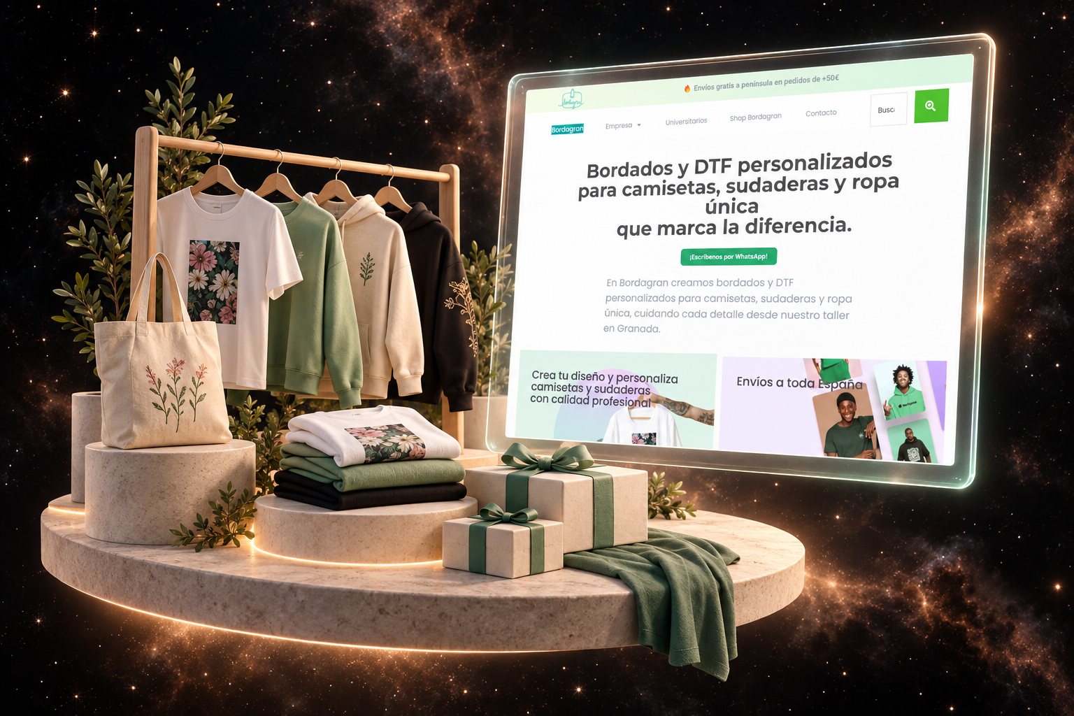 Ilustración de Bordagran: bordados y personalización textil y su web