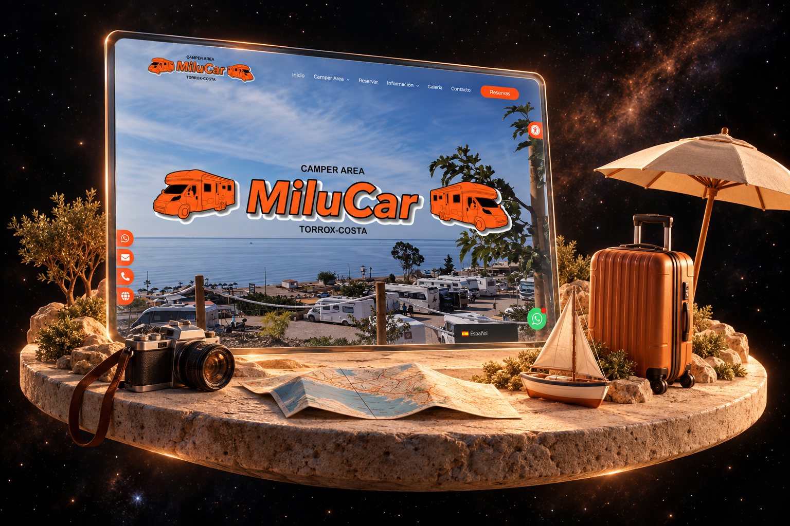 Ilustración de Camper Area MiluCar: área de autocaravanas y su web