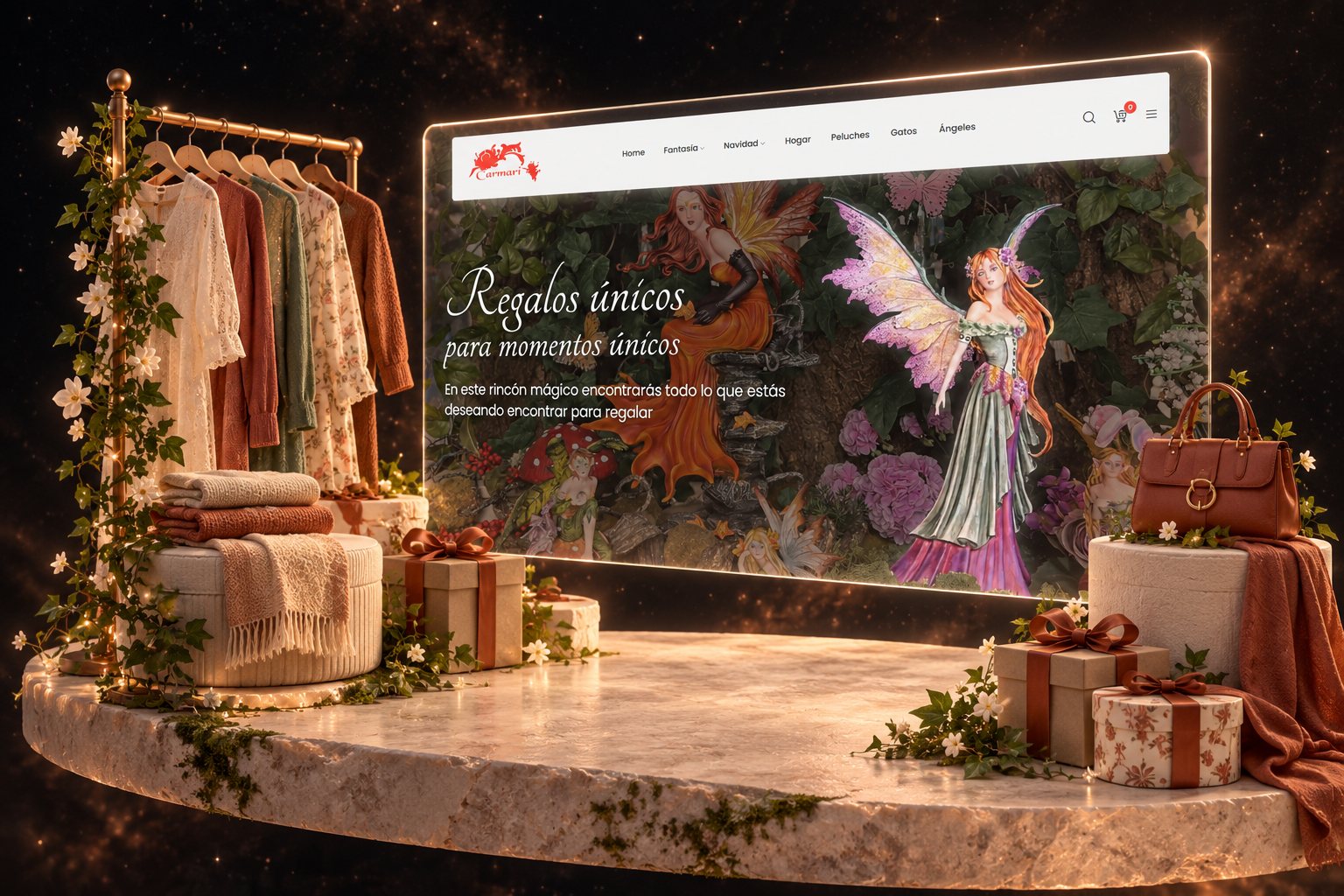 Ilustración de Carmari: tienda de regalos y su web