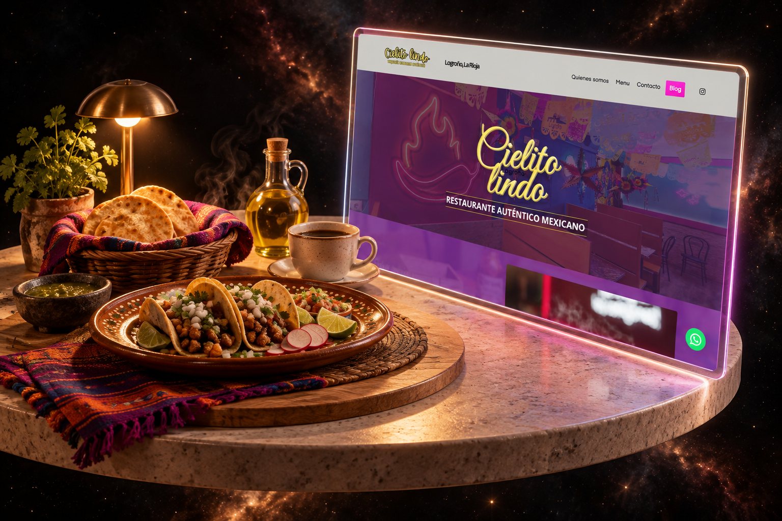 Ilustración de Cielito Lindo: restaurante mexicano y su web