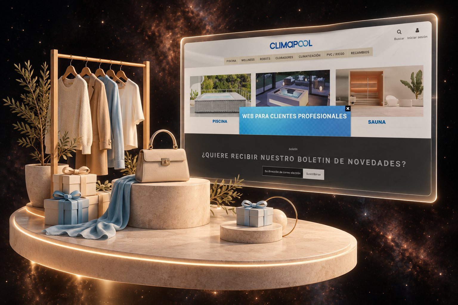 Ilustración de ClimaPool: tienda de climatización y piscina y su web