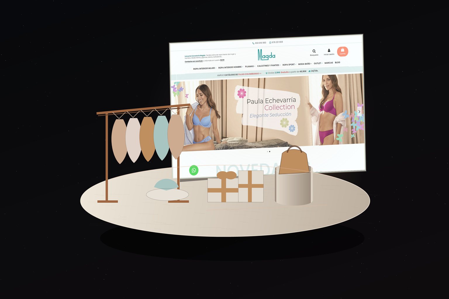Ilustración de Corsetería Magda: moda interior online y su web