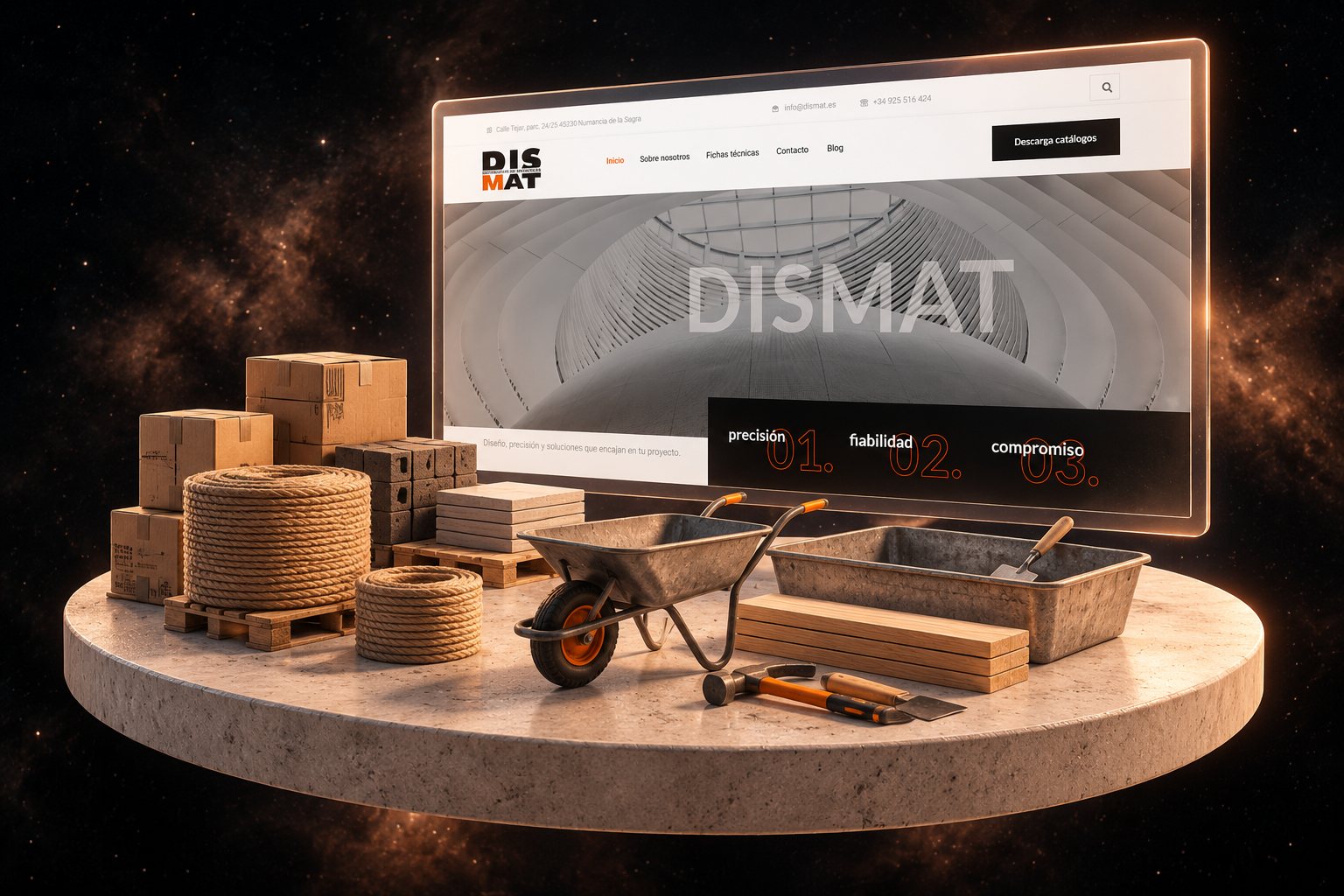 Ilustración de Dismat: distribución de materiales y su web