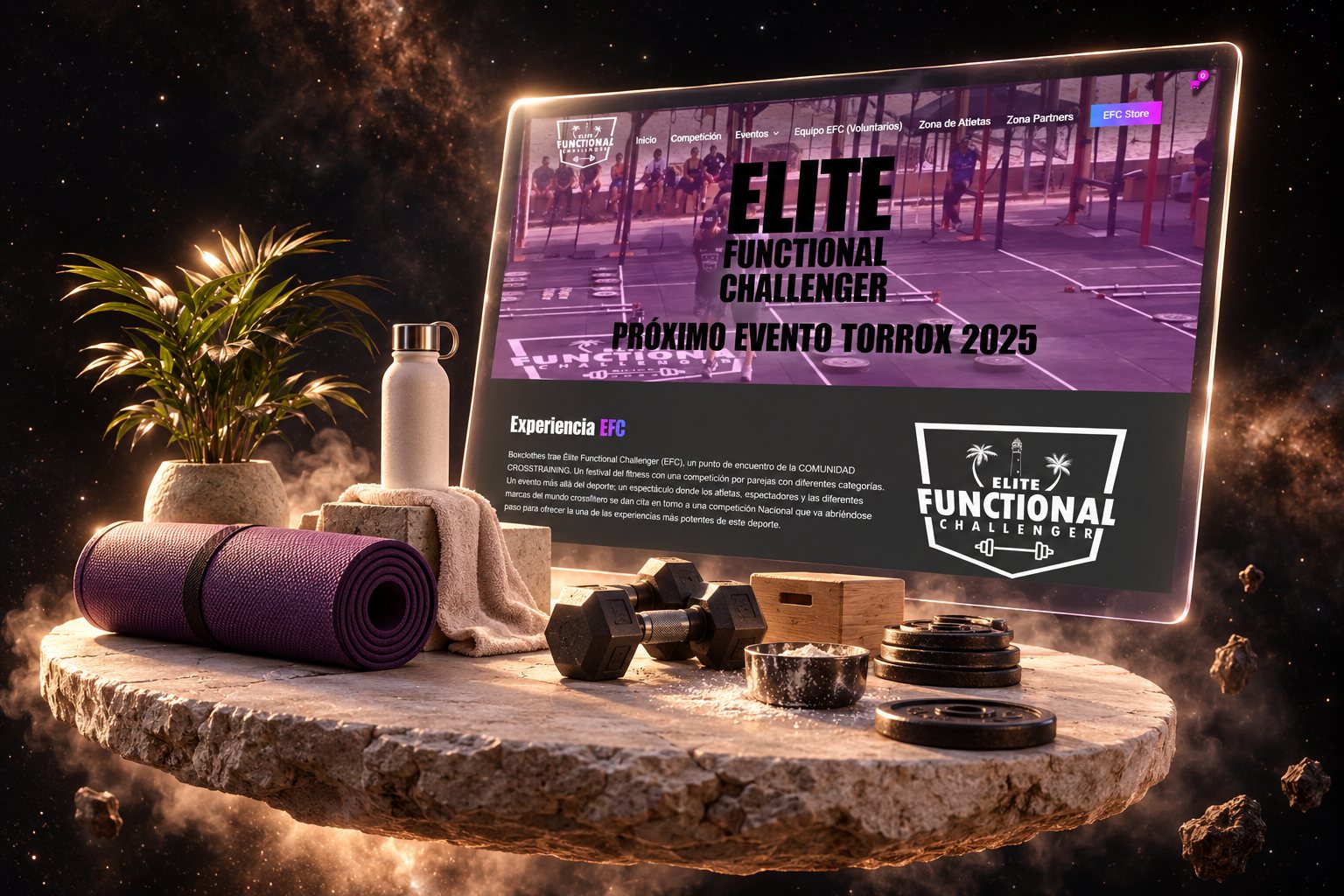 Ilustración de Elite Functional Challenger: competición fitness y su web