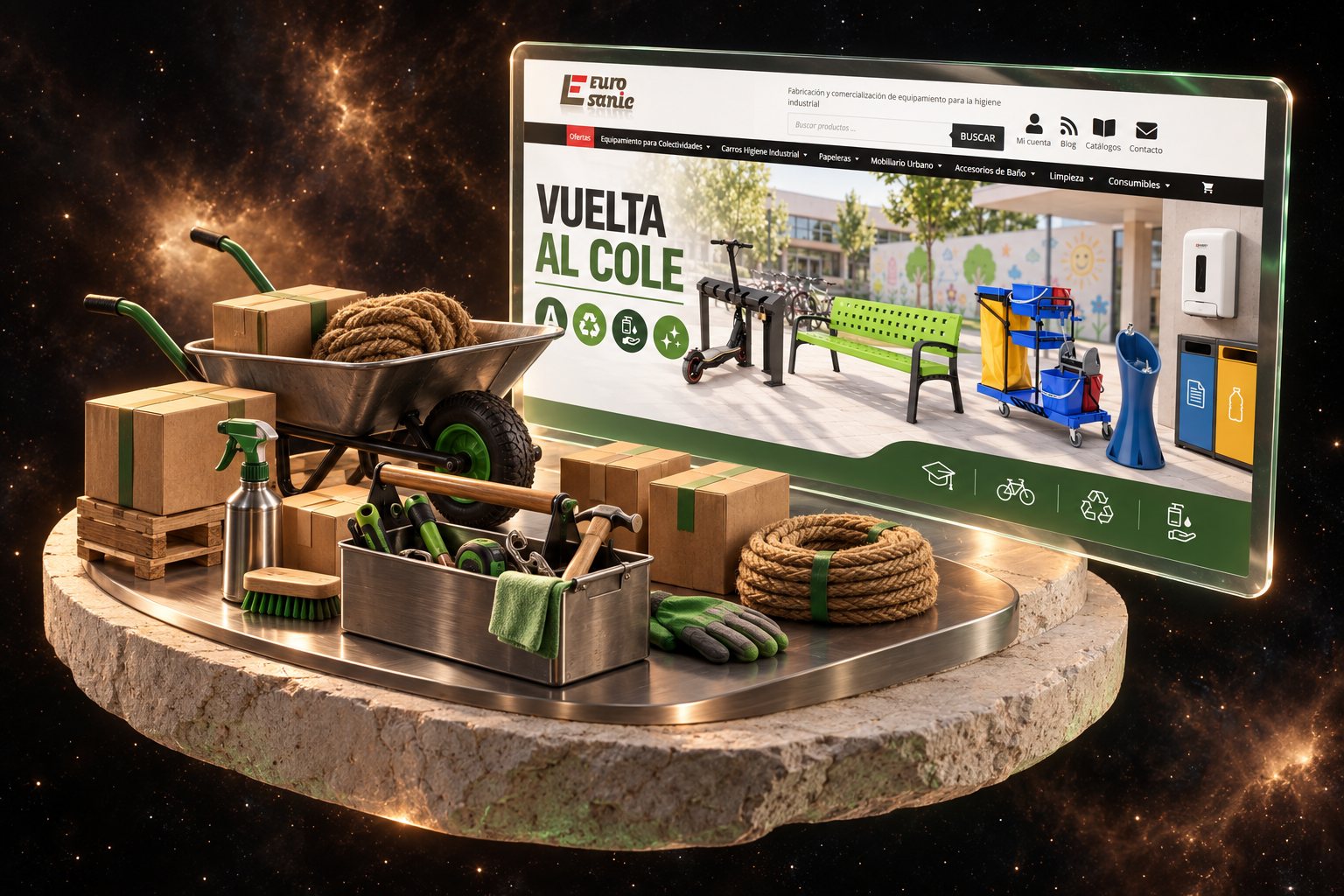 Ilustración de Eurosanic: equipamiento de higiene industrial y su web