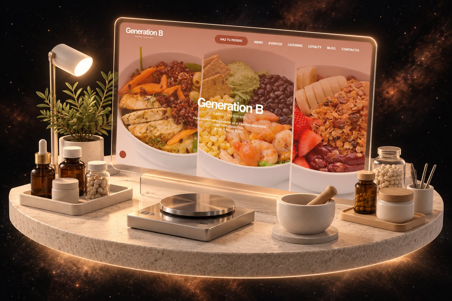 Ilustración de Generation B: comida saludable y su web