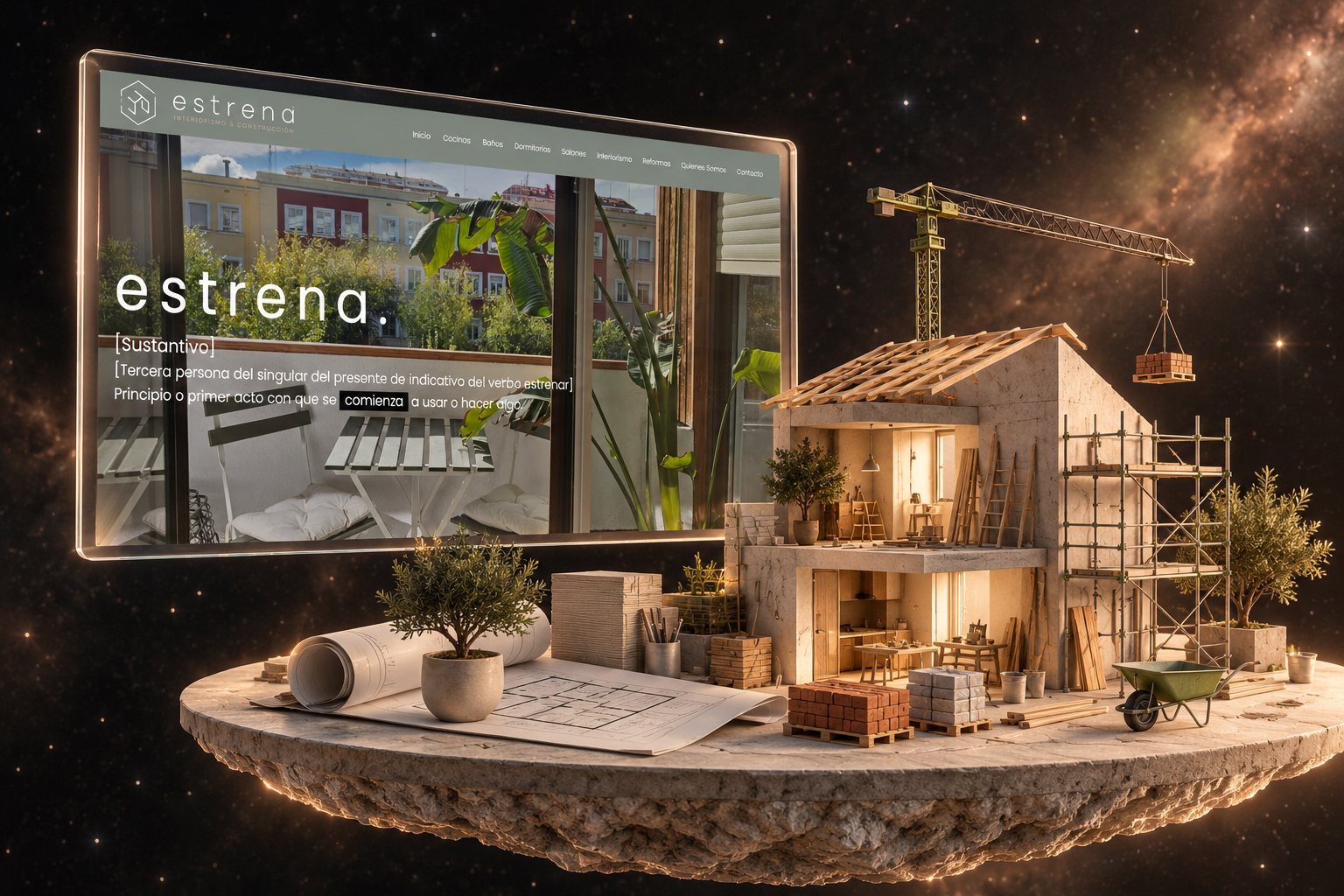 Ilustración de Grupo Estrena: interiorismo y construcción y su web