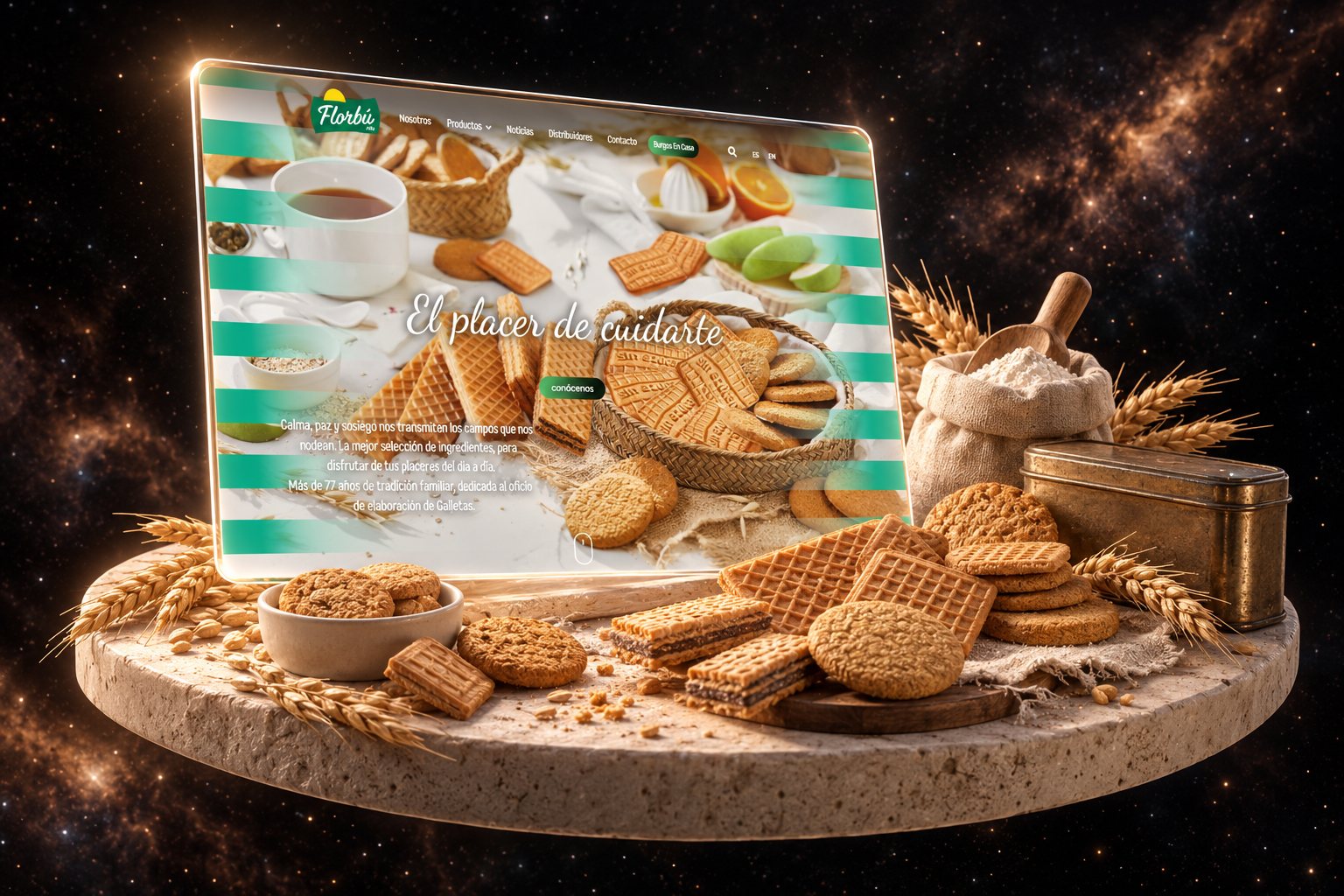 Ilustración de La Flor Burgalesa: galletas y alimentación y su web