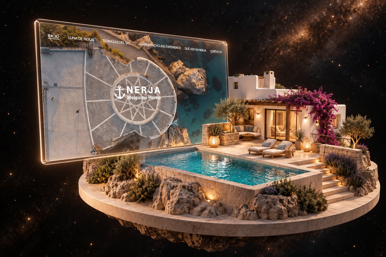 Ilustración de Nerja Welcome Home: villas vacacionales y su web