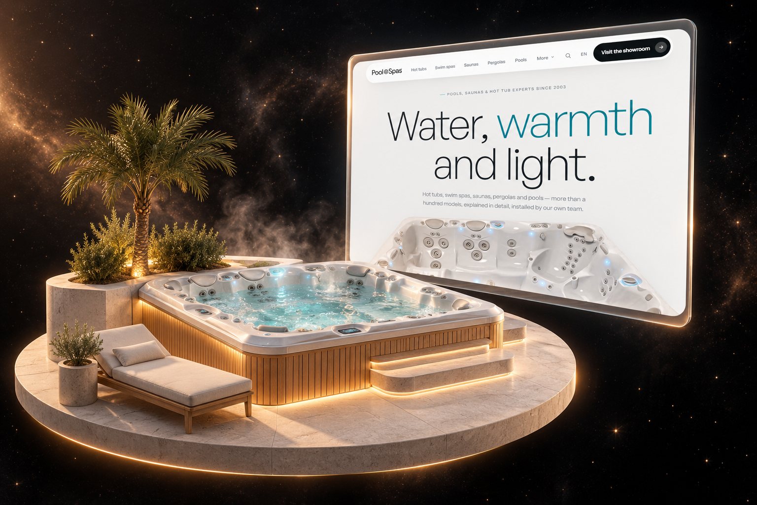 Ilustración de Pool Spas Nerja: jacuzzis, swim spas, saunas y piscinas y su web