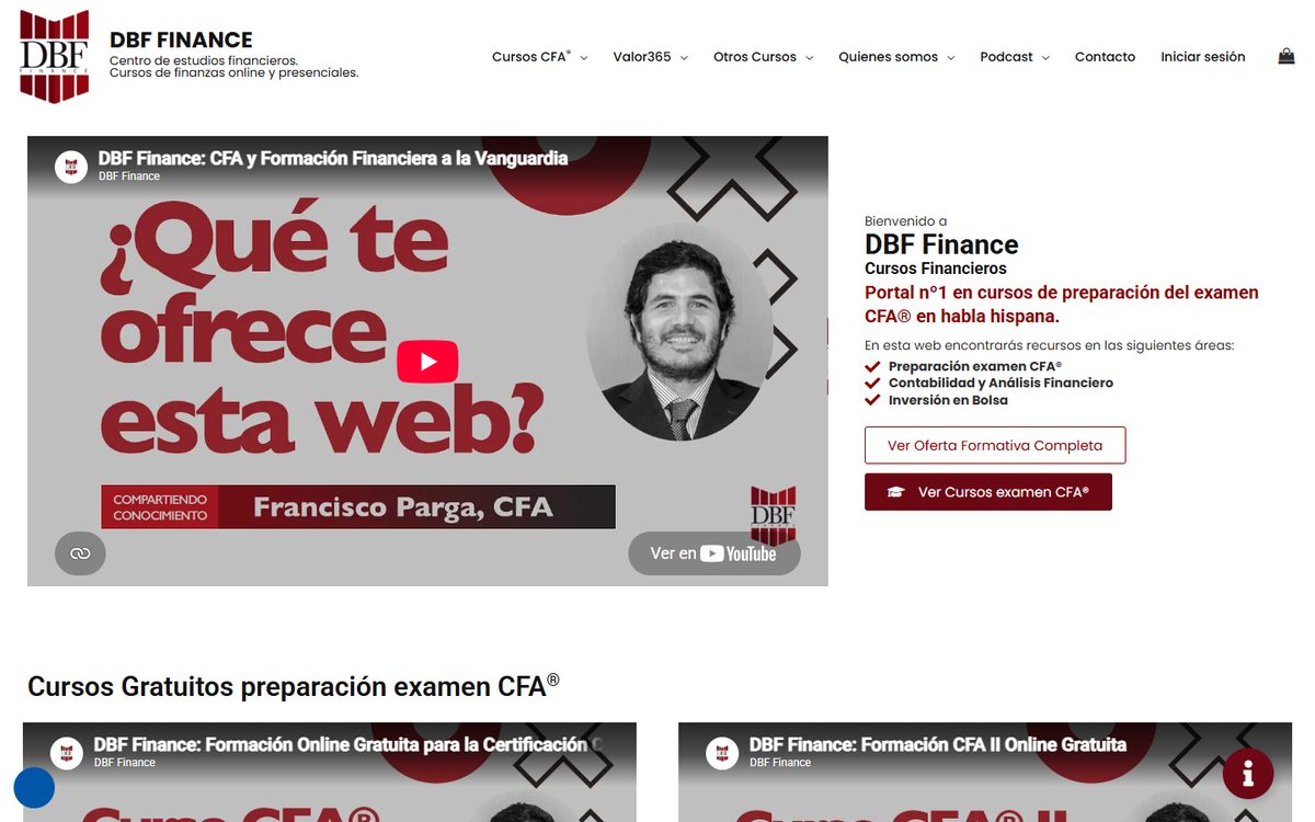 Portada de la web de Cursos Finanzas DBF