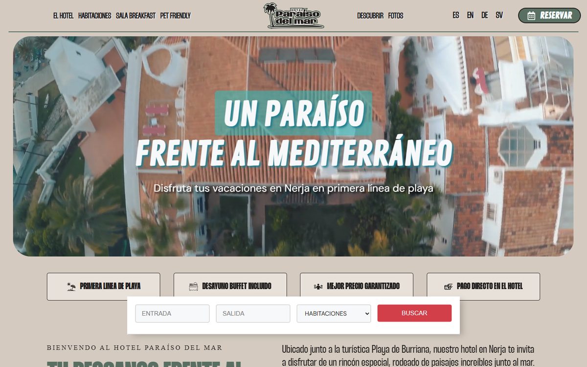 Portada de la web de Hotel Paraíso del Mar