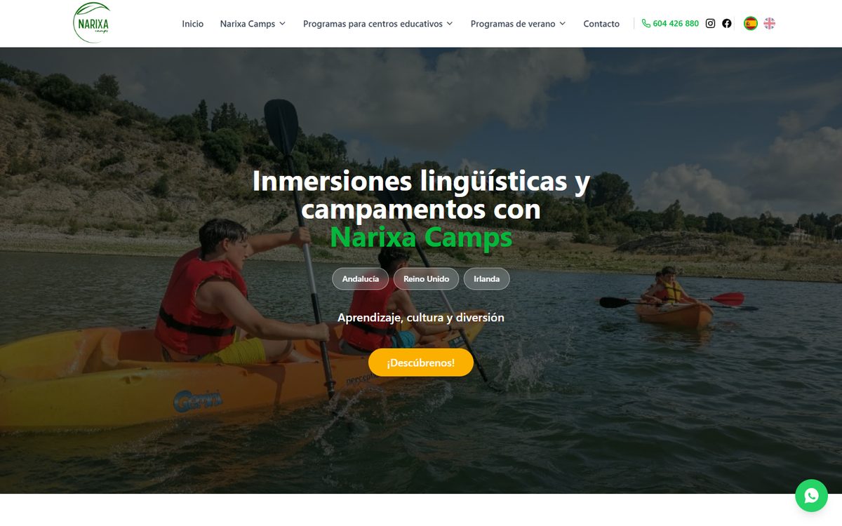 Portada de la web de Narixa Camps
