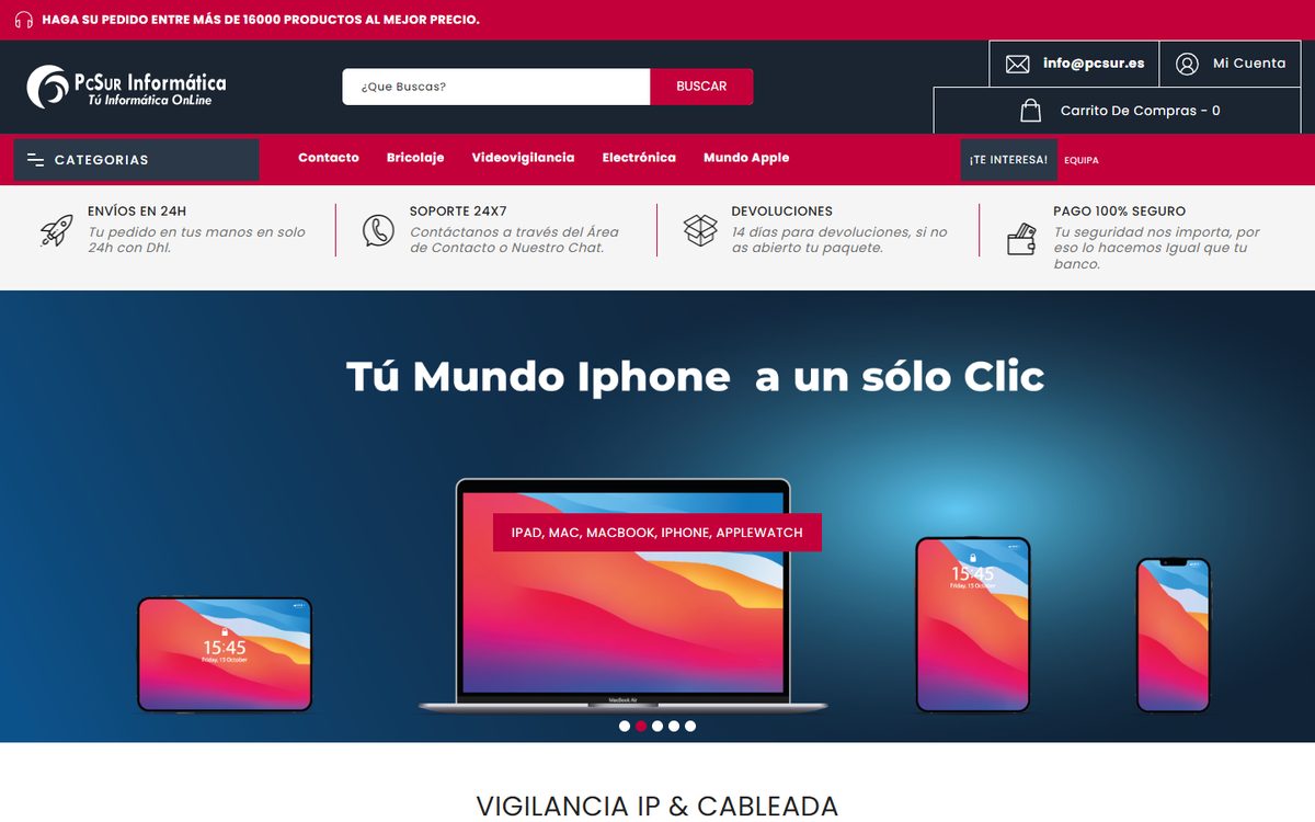 Portada de la web de PcSur Informática