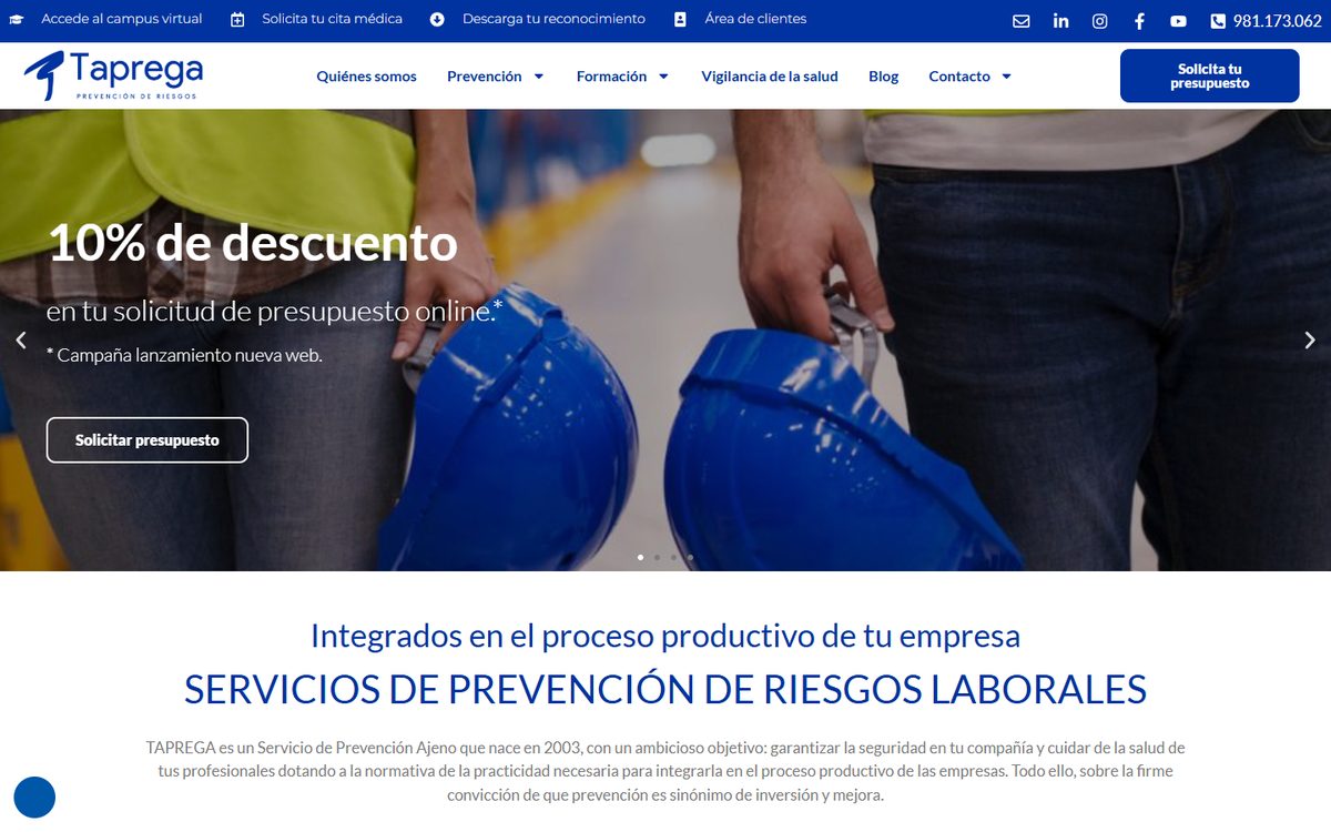 Portada de la web de Taprega