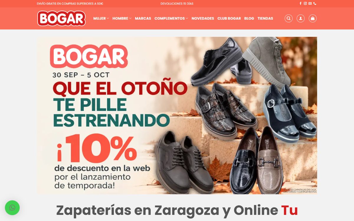 Portada de la web de Zapaterías Bogar